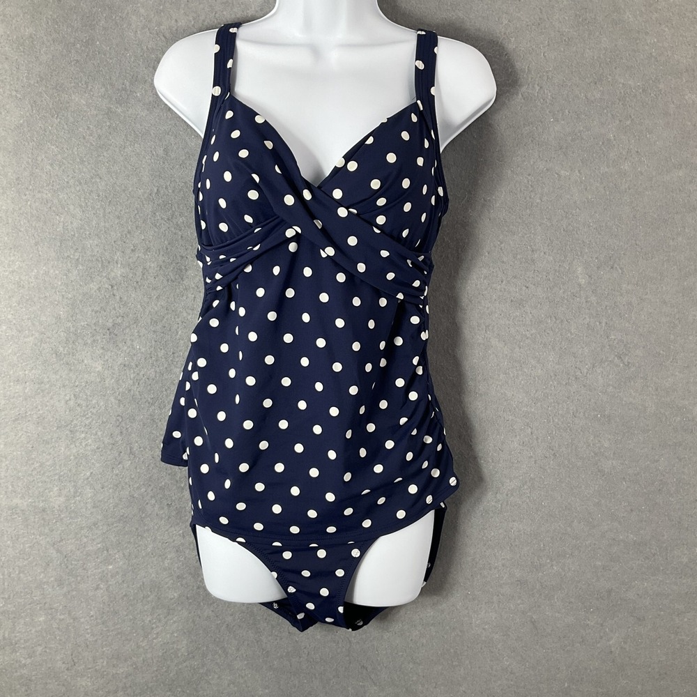 Lands End Swimsuit Womens 6 Tankini Swim Shorts Blue Polka Dot 2 Piece